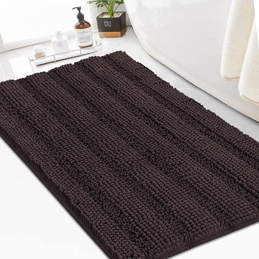 Turquoize Chenille Bath Rugs Shaggy Bathroom Rugs Non Slip Bath Mat for Bathroom 24 x 36 Brown Bath Rug for Bath Room Extra Soft and Absorbent Area Rug, 24"x 36", Brown