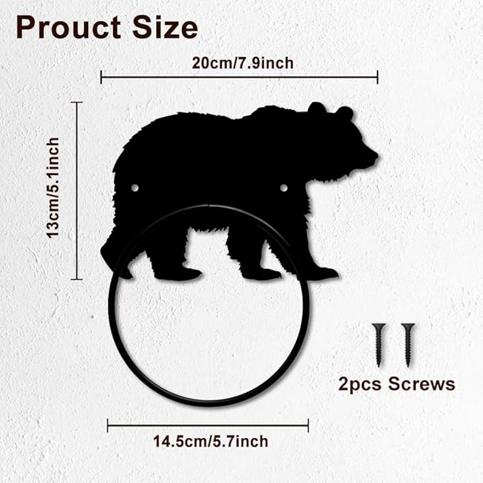 MAYJOYDIY Bear Towel Ring Towel Holder Bathroom Wall Mounted Metal Wall Mounted Towel Ring with Bear Wild Beast Metal Custom Hand Towel Holder Wall Decor for Kitchen Home Hanging Gifts Decoration
