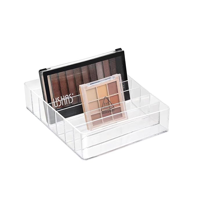 Acrylic Makeup Palette Organizer - Lipstick Organizer - 7-Divided Eyeshadow Palette Organizer for Drawer - Cosmetics Display Storage for Vanity Bathroom Countertop - Clear Cosmetic Organizer