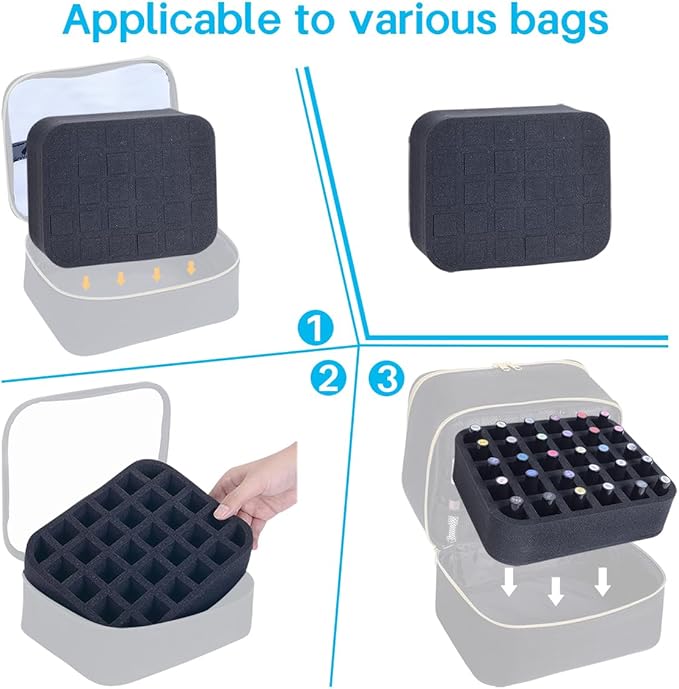 Nail Polish Organizer Holder Foam Pad with Slots for Storage 30 Bottles (15ml/0.5fl.oz) Nail Polish or Essential Oil Tray for Drawers Black