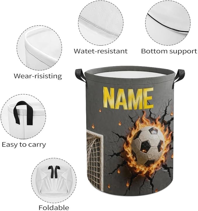 Personalized Soccer Laundry Hamper Custom Name Funny Dirty Clothes Laundry Basket Portable Storage Basket For Home Bathroom Family Football Lovers Xmas Birthday (style 24)