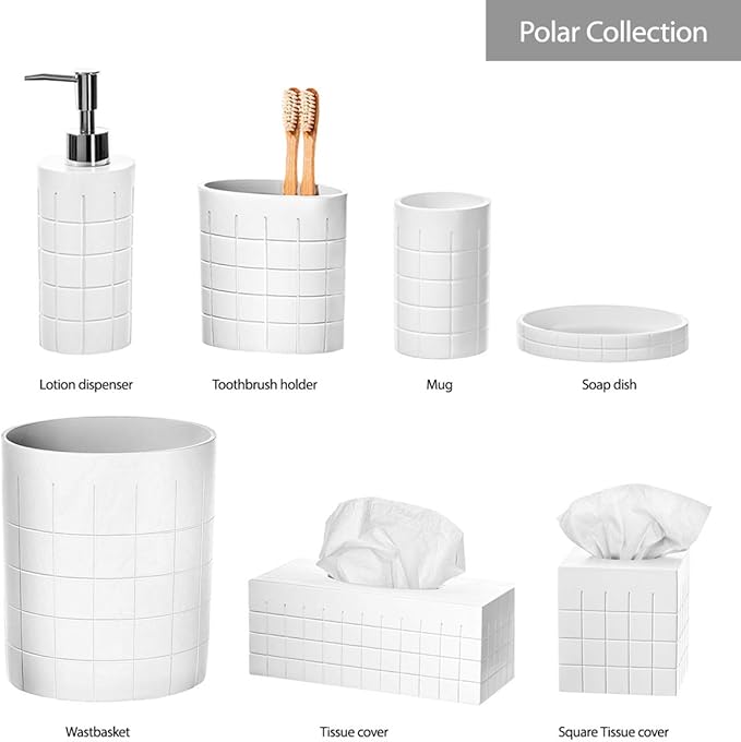 Creative Scents Polar White Tissue Box Cover Square – Decorative Tissue Holder for Bathroom, Tissue Box Holder with Wide Opening - White Bathroom Accessories