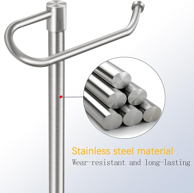 Hand Towel Holder Stand, Brushed Nickel Standing Towel Racks for Bathroom, Stainless Steel Free Standing Towel Rack, Towel Bar Kitchen Vanity Countertops Decor
