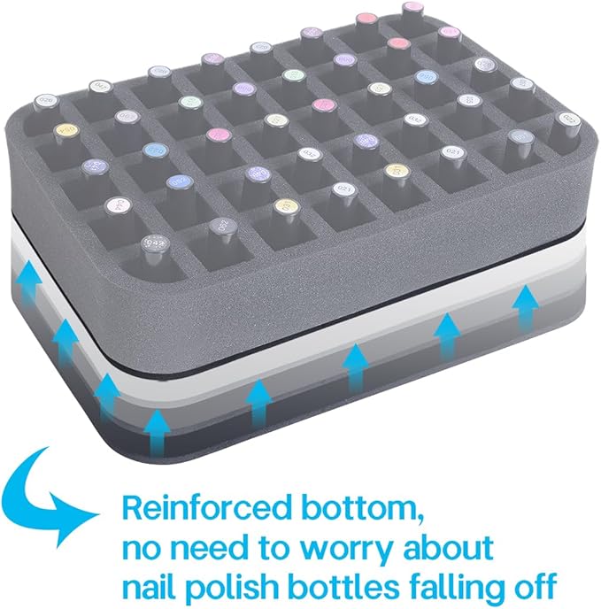 Nail Polish Organizer Holder Foam Pad with Slots for Storage 40 Bottles (15ml/0.5fl.oz) Nail Polish or Essential Oil Tray for Drawers Black