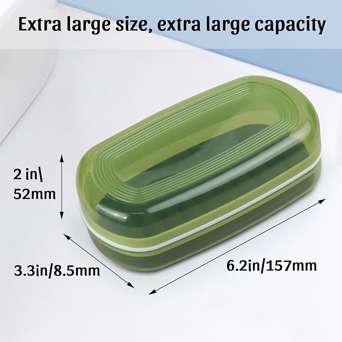 OZNER Travel Soap Case for Two Bars, Leak Proof Shampoo Bar Holder Compatible with Kitsch Bars, Soap Container with Drainage Layer for Bathroom, Camping, and Gym, Easy to Clean (Green)