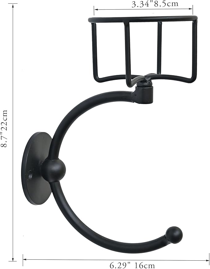C-Shaped Towel Ring with Top Storage Basket Unique Space Saving Wall Mount Holder for Towels, Candles, Plants & Toiletries, Decorative Metal Accent for Bathroom or Kitchen
