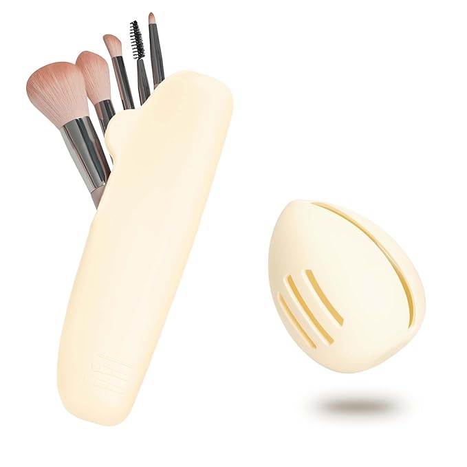 Silicone Makeup Brush and Beauty Blender Holder, Half open Snap Design, Washable Powder Puff Case For Travel Business