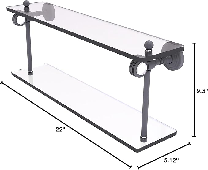 Allied Brass PG-2D-22 Pacific Grove Collection 22 Inch Two Tiered Dotted Accents Glass Shelf, Matte Gray