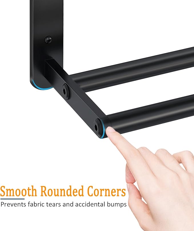 Double Towel Racks for Bathroom, Towel Shelf with Double Towel Bar 24 inch, Towel Rack with Shelf for Bathroom, Stainless Steel Towel Holder Wall Mounted, Towel Storage for Bathroom Lavatory Black