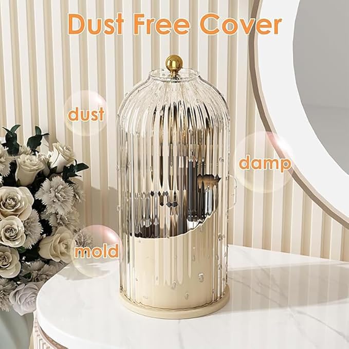 Toothbrush storage rack 360 Rotating Beauty Brushes Storage, Makeup Brush Holder with Lid, Waterproof Dustproof Bathroom toothbrush storage box (Transparent)