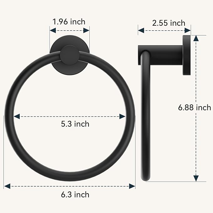 FORIOUS Towel Ring, SUS304 Stainless Steel Modern Hand Towel Holder Rack Hanger Round for Bathroom Wall Mounted, Ideal for Bath, Kitchen, RV (2 Pack, Matte Black)