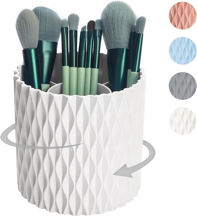Makeup Brush Holder Organizer-360?? Rotating Makeup Brush Storage,Pencil Pen Holder Cup,Desk Accessories,5 Slot Make up Brushes Cup, for Vanity Desktop Bathroom Countertop (White)