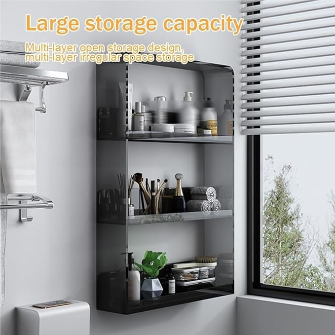 3-Tier Acrylic Bathroom Wall Shelf, Simple Wall Shelves for Toiletries, Perfume and Cosmetics, Clear Bathroom Organizer for Home, Toilet and Vanity(Orange)