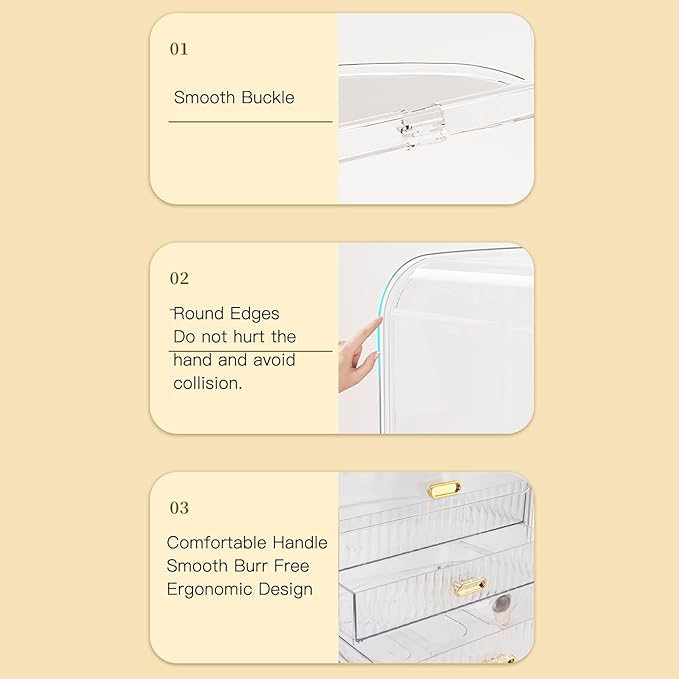 Beauty Organizer Cosmetic Cosmetic Drawers Case, Makeup Organizer Box Storage Box and Lid for Bedroom, Dressing Table and Bathroom (Transparent)