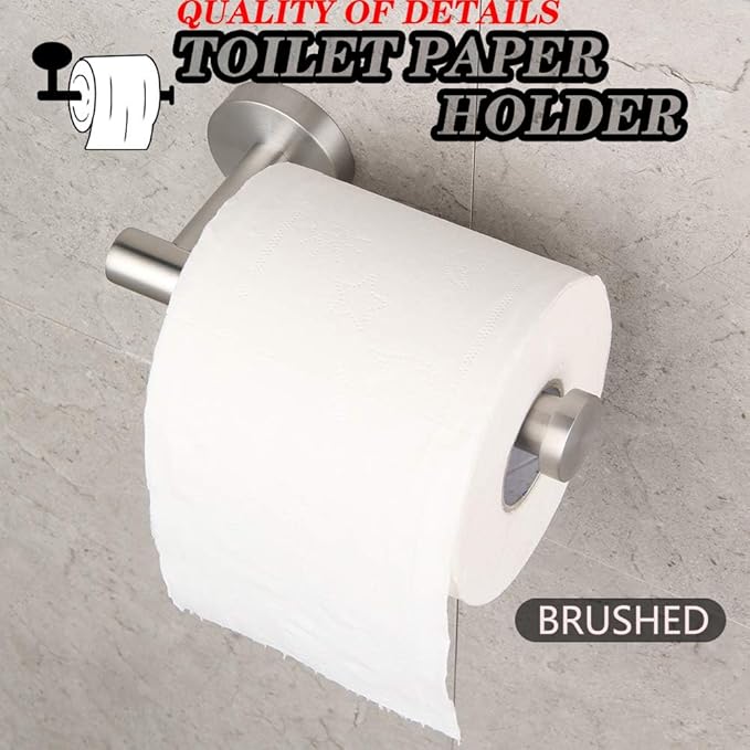 GERZWY Modern 3-Piece Bathroom Hardware Set Toilet Paper Holder and 2X Towel Hook Wall Mounted Brushed SUS 304 Stainless Steel AG1401B-LS