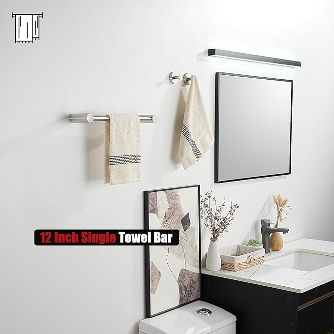 JQK Towel Bar Brushed, 14.5 Inch 304 Stainless Steel Thicken 0.8mm Towel Rack Bathroom Wall Mount, Useable Length 12 Inch, TB610L12-BN