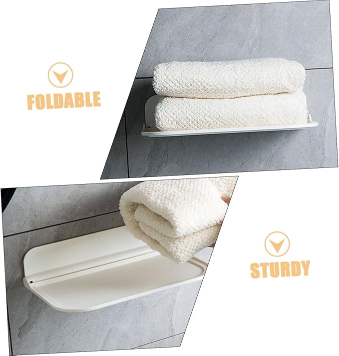 NUOBESTY 2pcs Foldable Wall-Mounted Bathroom Shelves Space-Saving PP Storage Racks for Towels Soap and Toiletries Organization with Compact Folding Design