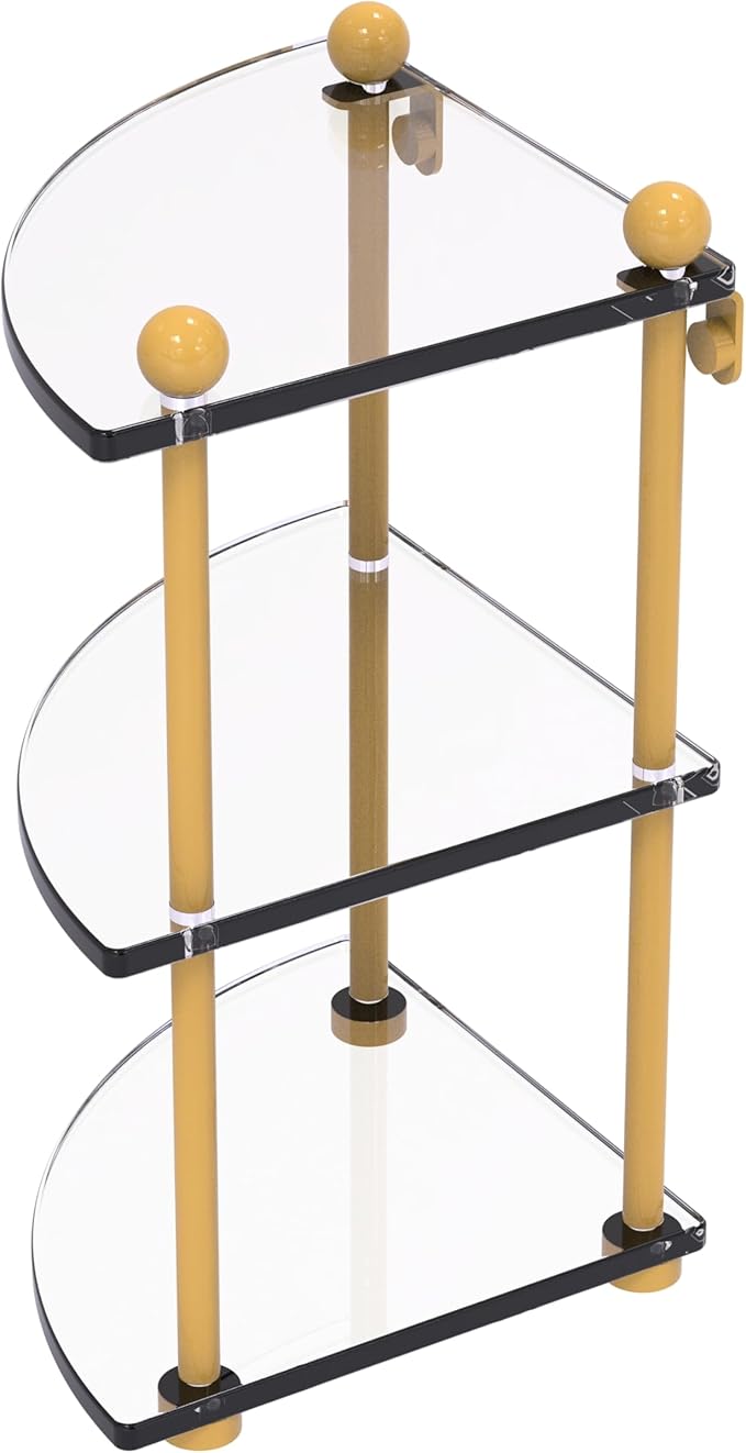 Allied Brass PR-6-SGL Three Tier Corner Glass Shelf, Spanish Gold