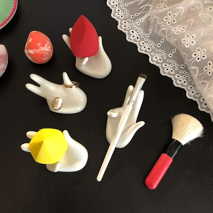 Lemonadeus Unique Ceramic Hand Beauty Blender Sponge Holder Rings Holder Stand Storage Powder Puff Display Stand(2 Pack)