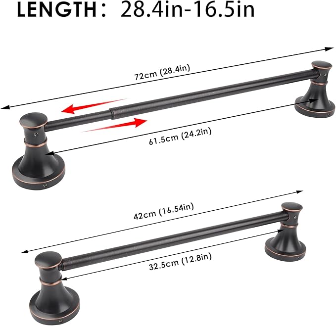 Adjustable Bronze 15 to 26Inch Bath Towel Bar Rack for Bathroom Towel Holder, Wall Mounted Rod Hanger Bathroom Hardware Accessories Hotel Style, Stainless Steel, Oil Rubbed Bronze