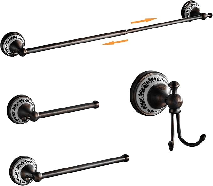 Oil Rubbed Bronze Bathroom Hardware Set,Adjustable Towel Rack, Toilet Roll Paper Holder,Hand Towel Holder,Hook, Bathroom Accessories Set Wall Mounted