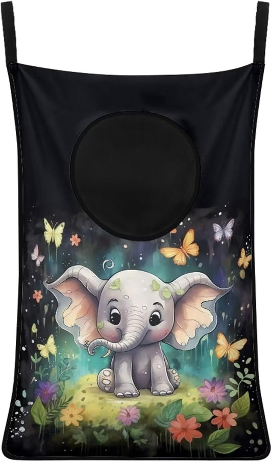ZOUTAIRONG Butterfly Elephant Hanging Laundry Hamper Kids Girls Laundry Basket Laundry Hamper Space Saving Home Storage Organizer Dirty Clothes Hampers Hippie Colorful Oil Painting