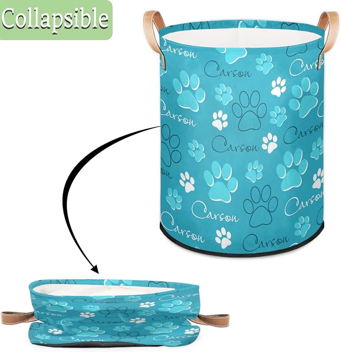 Custom Dog Paw Laundry Hamper, Personalized Laundry Baskets with Handles Dirty Clothes Hamper Storage Basket