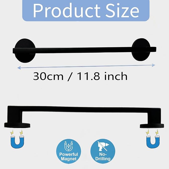 Magnetic Towel Bar for Dishwasher, Magnetic Towel Holder Towel Hook Hanger for Fridge, Kitchen Stove, Oven, Refrigerator, Sink Laundry Washing Machine,dryers,Metal Garage Door. Black
