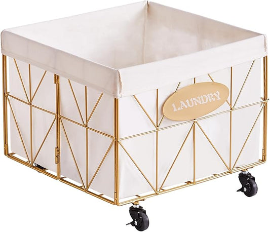 Mxfurhawa Laundry Hamper, 65L Collapsible Laundry Basket Large Capacity Metal Laundry Hamper with Removable Liner, Rolling Wheels and Collapsible Design for Storage and Organization (65L Square)