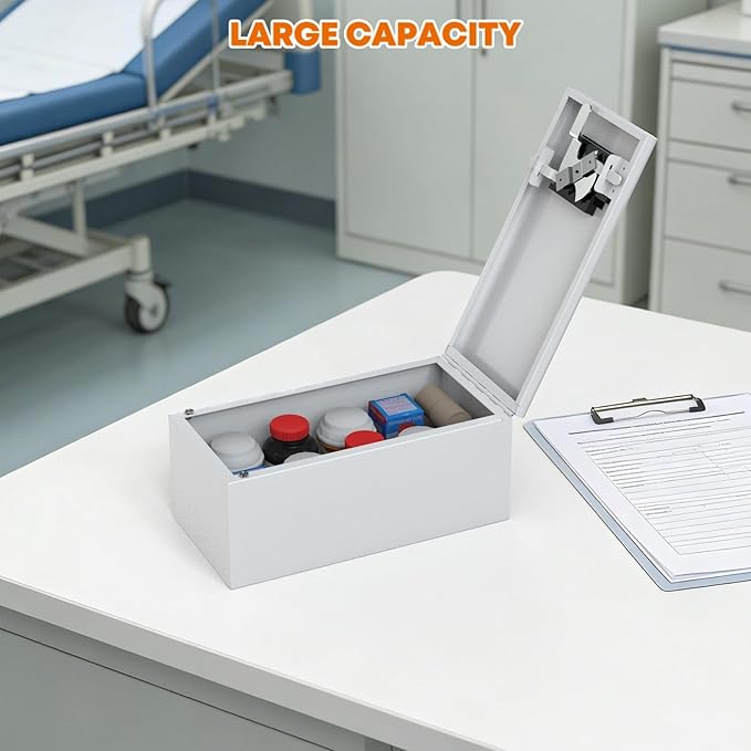 Wall Mount Locking Medicine Cabinet, First Aid Cabinet, Lockable Medicine Storage Box for Home, School, 12" W x 5.4" D x 6" H