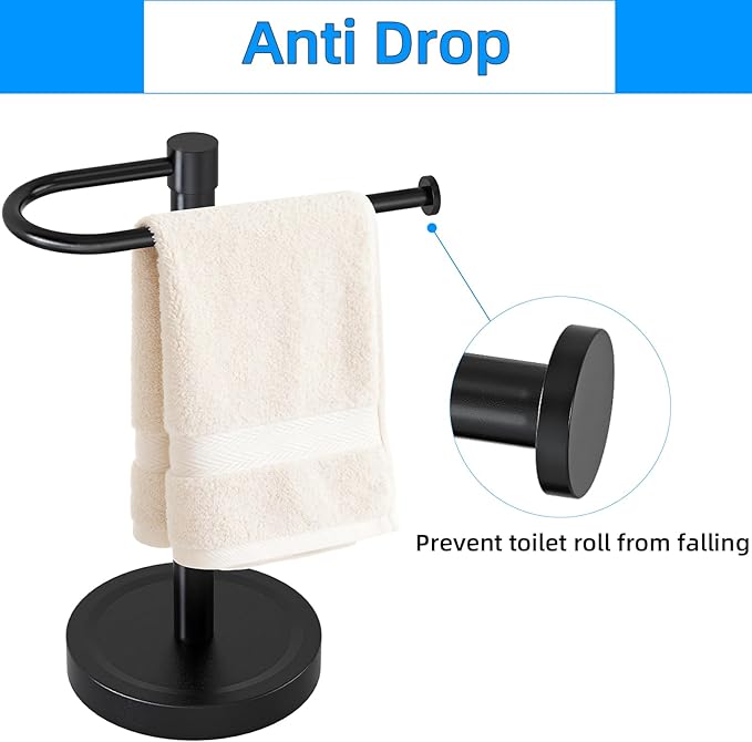 Heavy Duty Towel Holder Stand, Stainless Steel Hand Towel Holder Rack for Bathroom Countertop, Weighted Base C-Shape Free Standing Towel Bar for Bathroom Kitchen Countertop, Matte Black