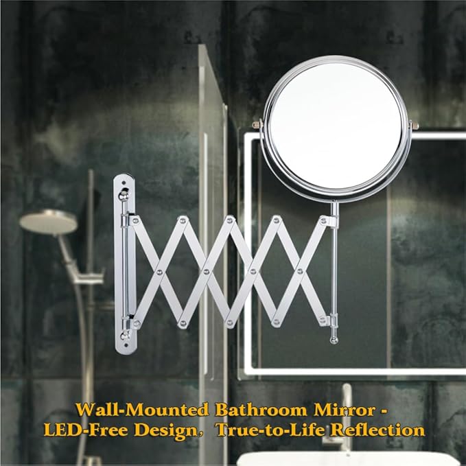 Welllink 8Inch XL Wall Mounted Bathroom Mirror, 1X/7X Magnification, High-Definition Glass, Chrome Finish, Space Saving Design