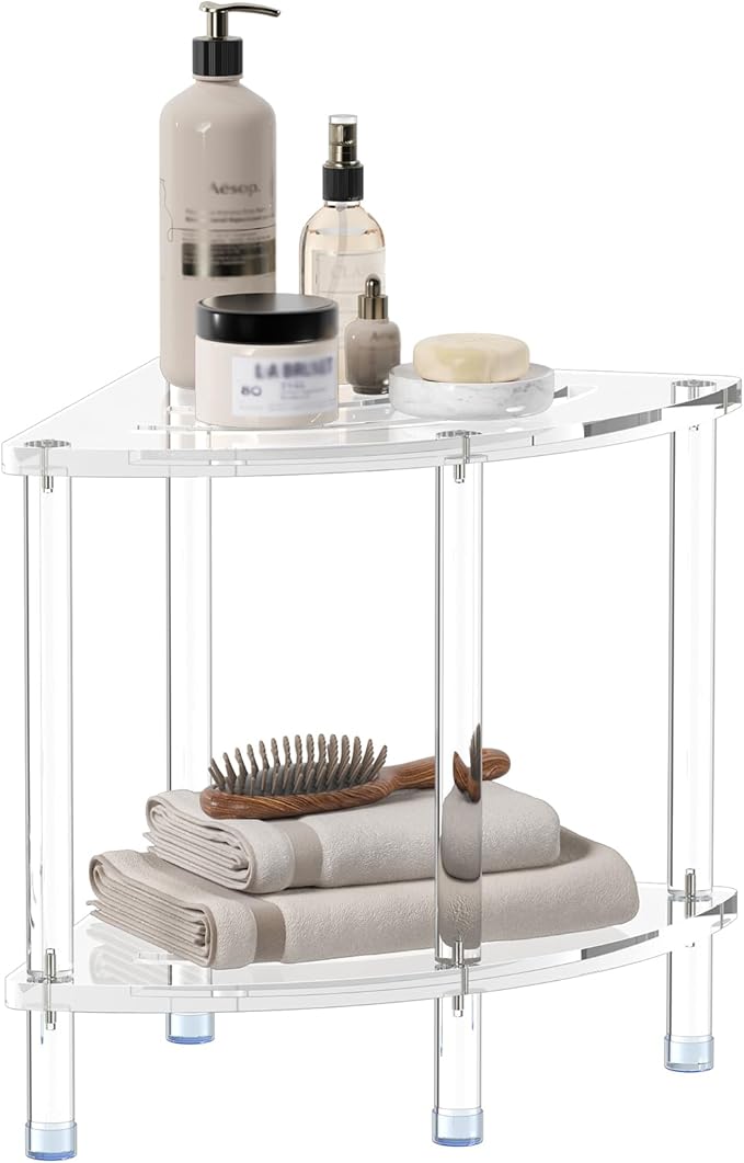 Sumerflos Acrylic Corner Shower Stool, Clear Shower Bench for Shaving Legs Seating Waterproof Heavy Duty Assemble Modern (Clear, 15.75" D x 15.75" W x 18.11" H)