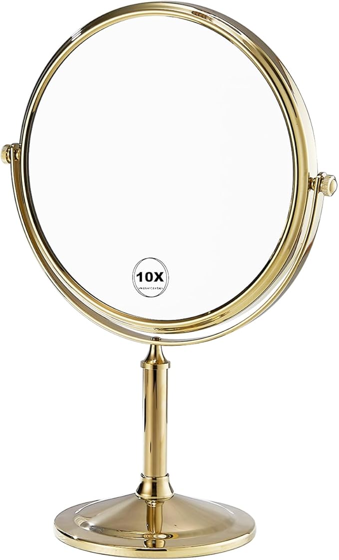 Airemoon 10x Magnifying Makeup Mirror, Standing 360-Degree Rotating Makeup Mirror, 8-Inch Gold Frame Shaving Mirror, 13-Inch Length × 9-Inch Width Beauty Mirror