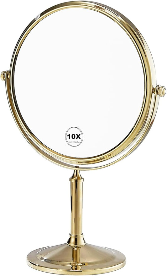 Airemoon 10x Magnifying Makeup Mirror, Standing 360-Degree Rotating Makeup Mirror, 8-Inch Gold Frame Shaving Mirror, 13-Inch Length × 9-Inch Width Beauty Mirror