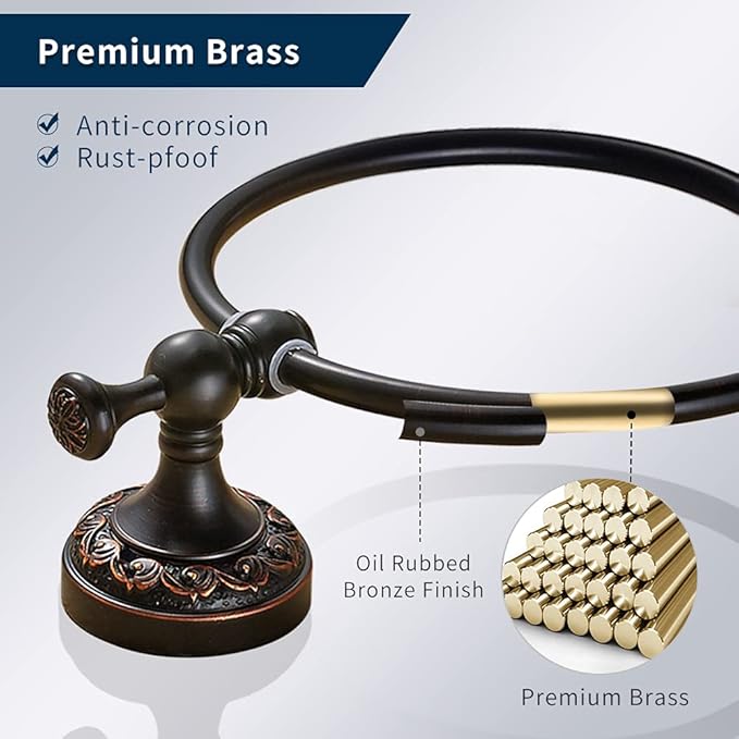 WINCASE Bronze Hardware Set Bathroom, Oil Rubbed Accessories Set Adjustable Towel Bar, 4 Pieces Wall Mounted Toilet Paper Holder ORB Robe Hook