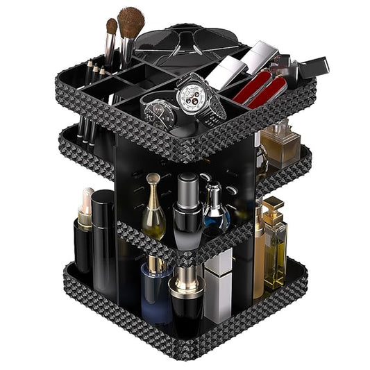 360° Rotating Makeup Organizer, Organizador De Perfumes Large Capacity Cosmetics Storage Vanity Shelf Countertop, Fits Cosmetics, Perfume, Skin Care, Lipsticks (Black)