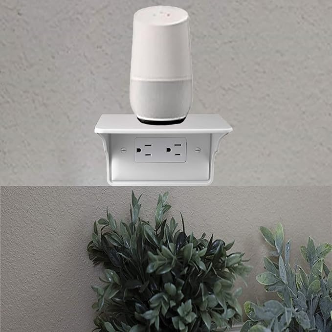 Horizontal Wall Outlet Shelf. Home Wall Shelf Organizer for Outlets. Perfect for Bathroom, Kitchen, Bedrooms with Cord Management and Easy Installation. White 2-Pack