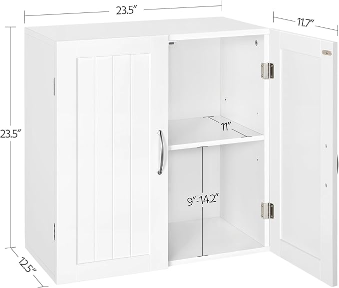 Yaheetech Bathroom Wall Cabinet, Medicine Cabinet with 2 Doors and Adjustable Shelf Cupboard Unit, Over The Toilet Storage Organizer for Living Room, Kitchen, Laundry