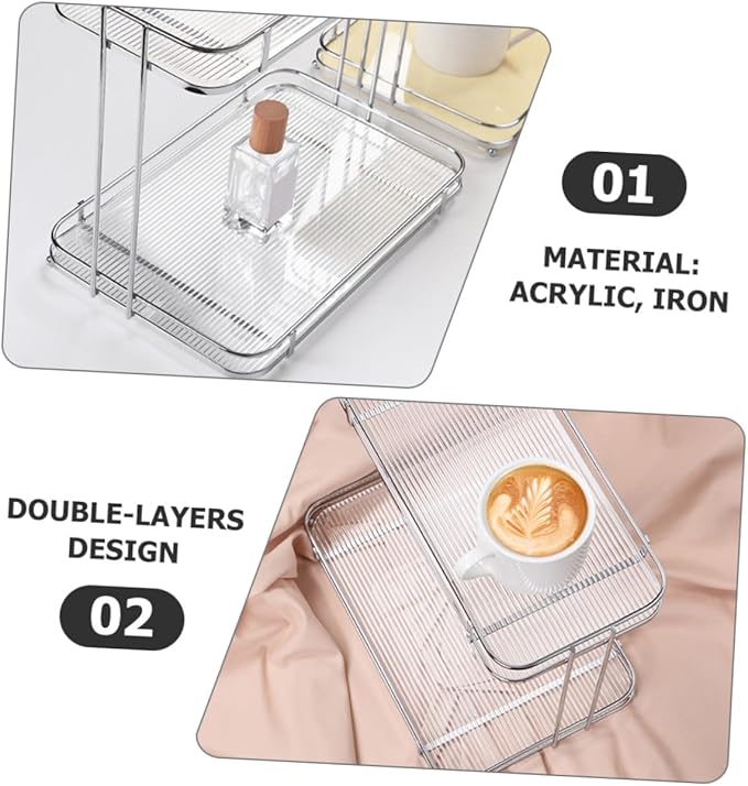 Garneck Acrylic Iron Corner Storage Shelf for Bathroom Countertop Organizer Toiletry Rack with Strong Load Capacity Transparent Striped Design for Cosmetics and Sundries Storage