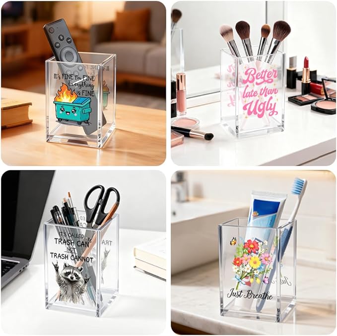 God Says I Am Loved Acrylic Bible Cosmetic Organizer Pen Holder, Funny Christian Acrylic Pencil Pen Holder for Desk, Religious Gifts for Women Coworker Teacher, Bible Verse Pencil Cup for Friend