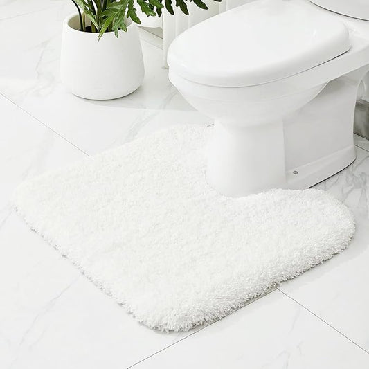 Toilet Rugs U-Shaped Mat 24x22, Contour Bathroom Mat - Ultra Soft & Absorbent Microfiber, Quick-Dry, Machine Washable with High Density Foam Latex Non Slip Backing, White