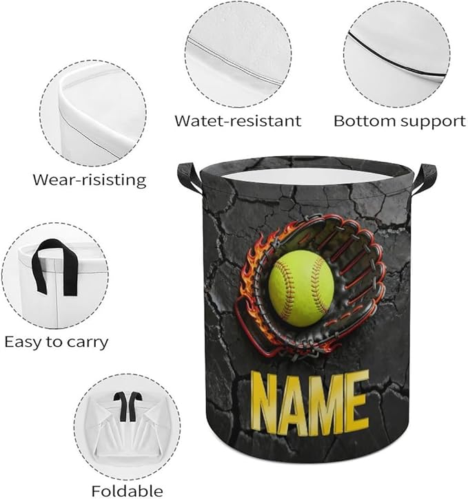 Personalized Softball Laundry Hamper Custom Name Funny Dirty Clothes Laundry Basket Portable Storage Basket For Home Bathroom Family Softball Lovers Xmas Birthday (style 5)