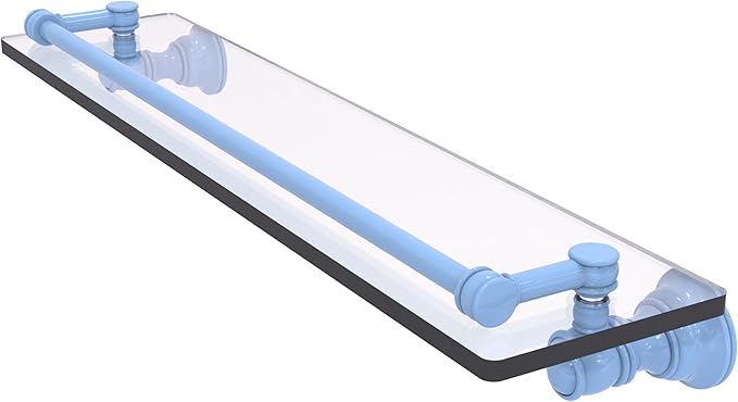 Allied Brass CL-1-22-GAL-FTB Carolina Collection 22 Inch Glass Shelf with Gallery Rail, Flat Troll Blue