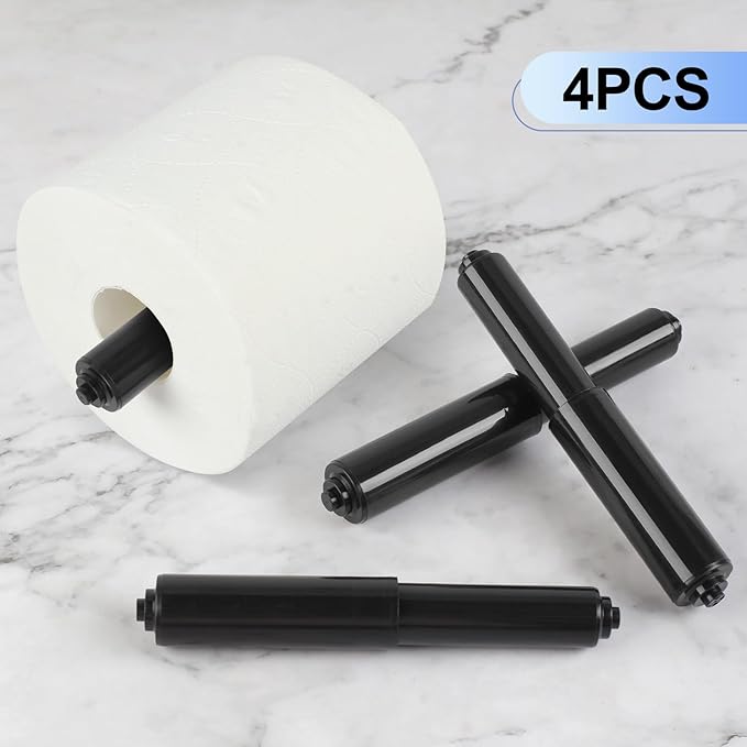 Rindion 4 Pack Toilet Paper Holder Spring Rod, Black Toilet Paper Roller Replacement, Plastic Toilet Paper Holder Replacement Rod