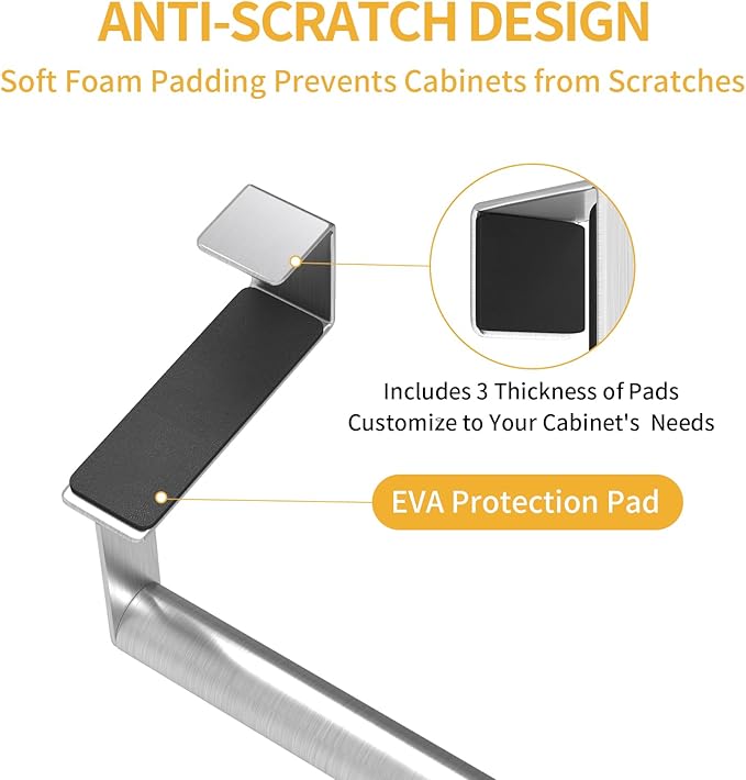 STWWO Over The Door Towel Rack, Kitchen Towel Holder Over Cabinet Door Towel Bar Stainless Steel for Cupboard for Kitchen Dish Towel Holder Hanger, 2 Pack (Brushed Nickel)