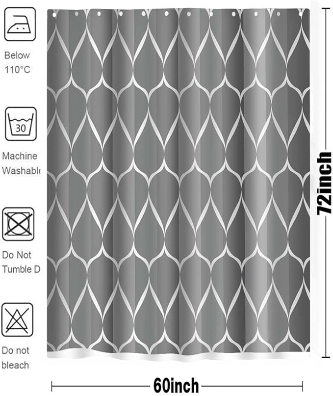 Gray Shower Curtain Grey Modern Bathroom Shower Curtain Waterproof Fabric Machine Washable Shower Curtains 60 x 72 Inches