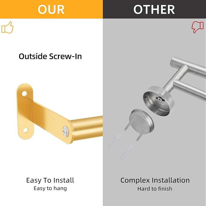 MKO Bathroom Towel Bar, 24 Inch Towel Rod for Bathroom, Heavy Duty Bath Hand Towel Holder Wall, Single Rod, Gold, Easy of Installation
