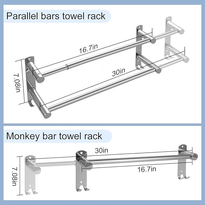 Double Towel Bar, Stainless Steel Adjustable 16 to 28In Double Towel Racks for Bathroom, Double Bath Towel Bar,Applicable to Bathrooms and Kitchens