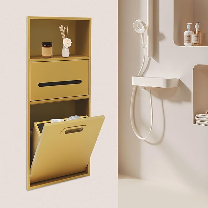 Recessed Storage Cabinet for Bathroom, Stainless Steel Wall-Mounted Design, Space-Saving, Rust-Resistant, Easy Install, (Golden, 66 * 14 * 30cm)